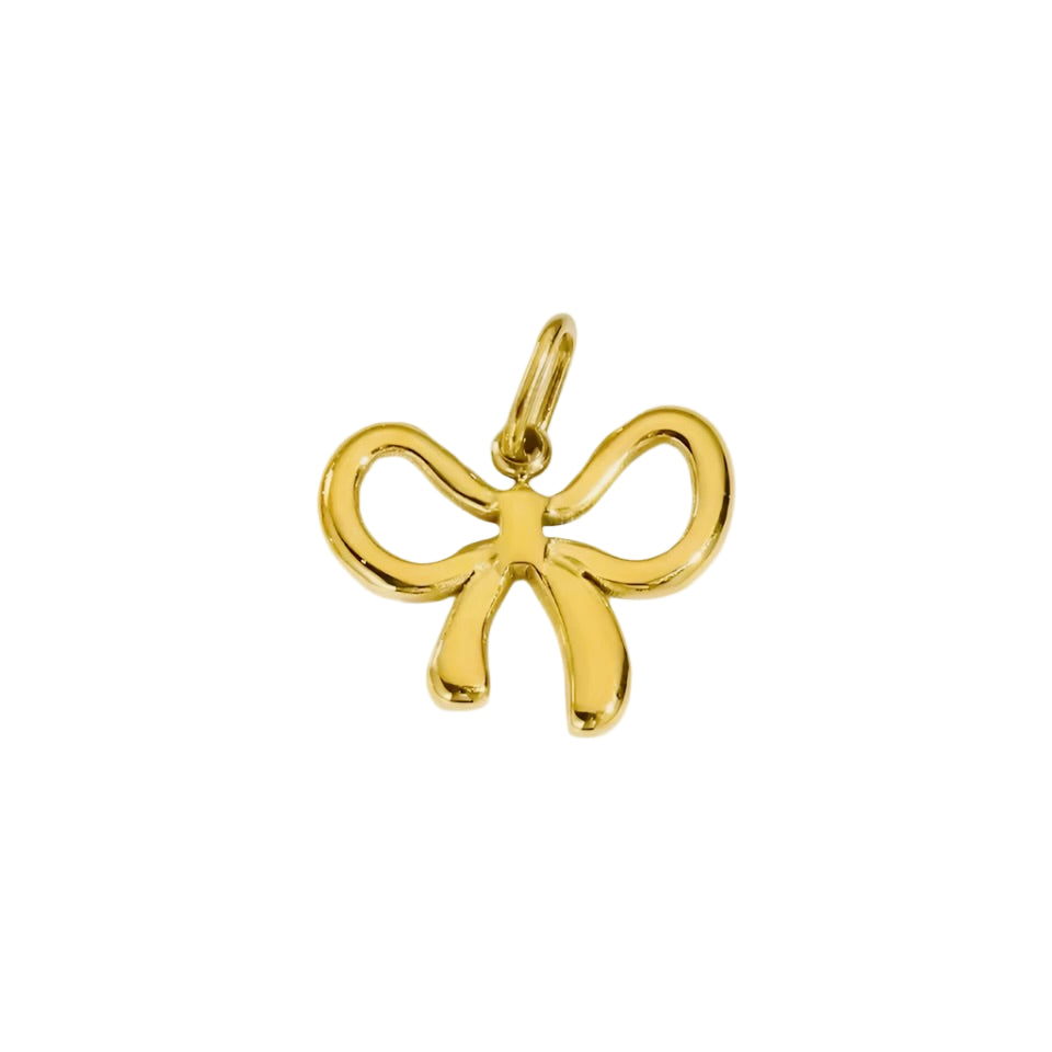 Gold bow-shaped pendant on a white background