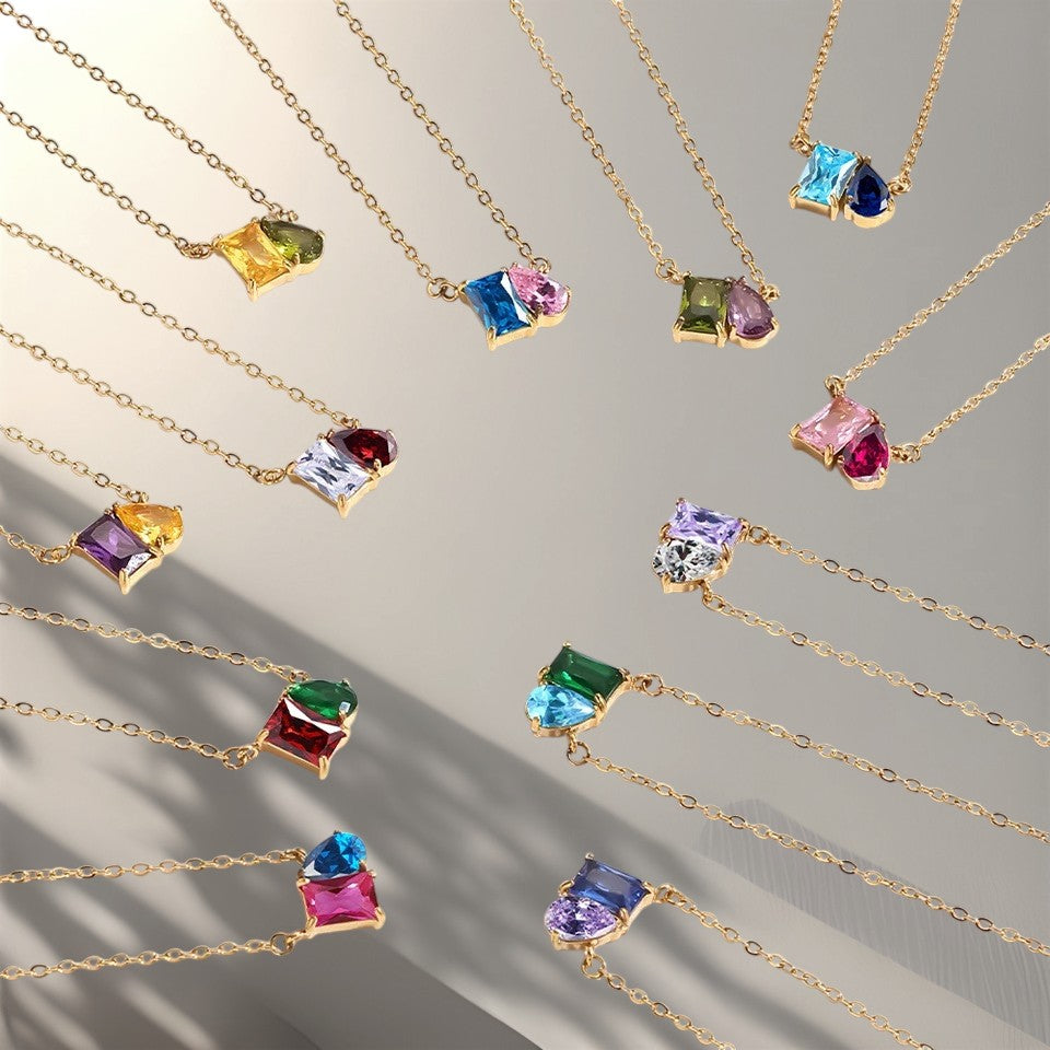 Gold necklaces with colorful gemstones trending.