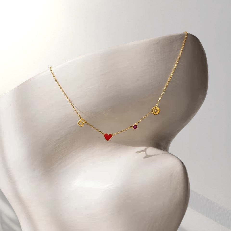 custom initial birthstone constellation necklace with red heart