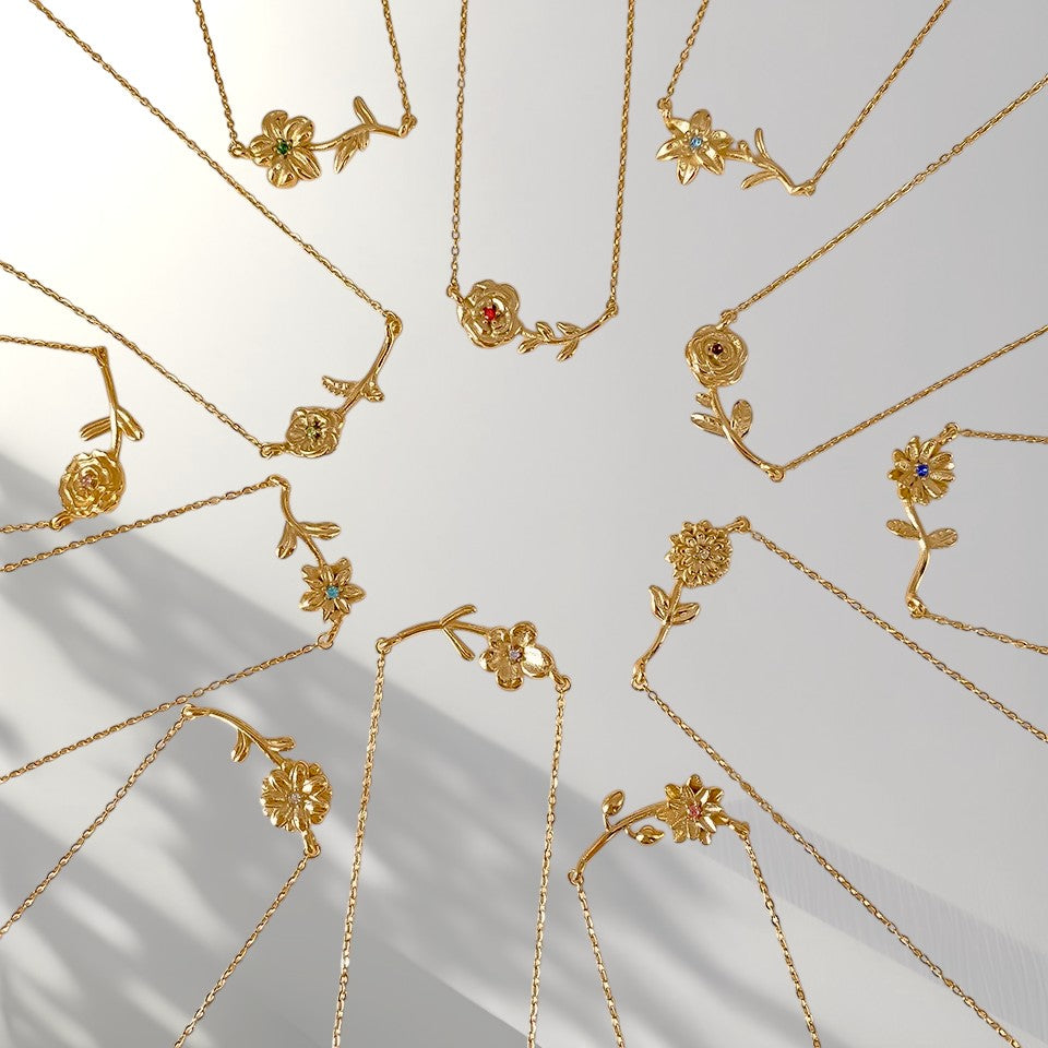 Gold flower necklace zodiac birthstone