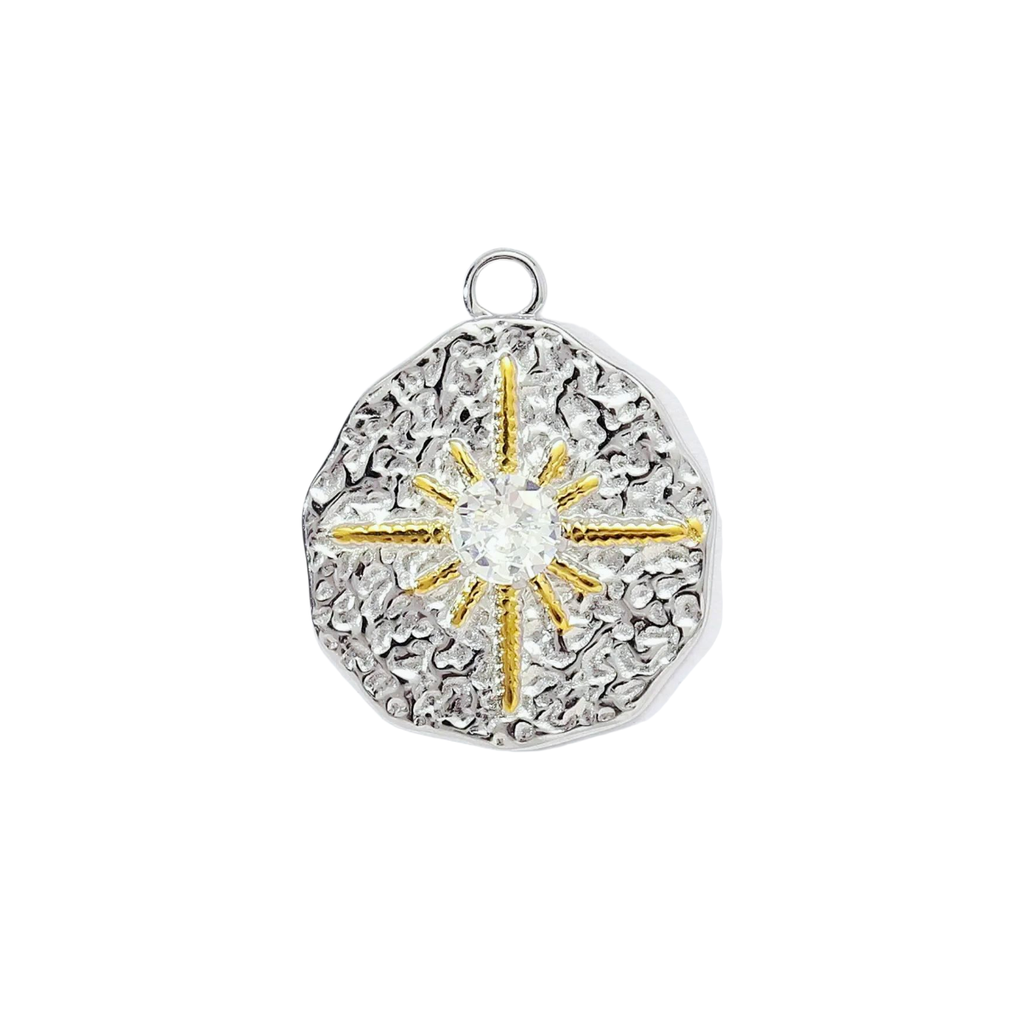 guiding star medallion charm in hammered silver-gold-accent