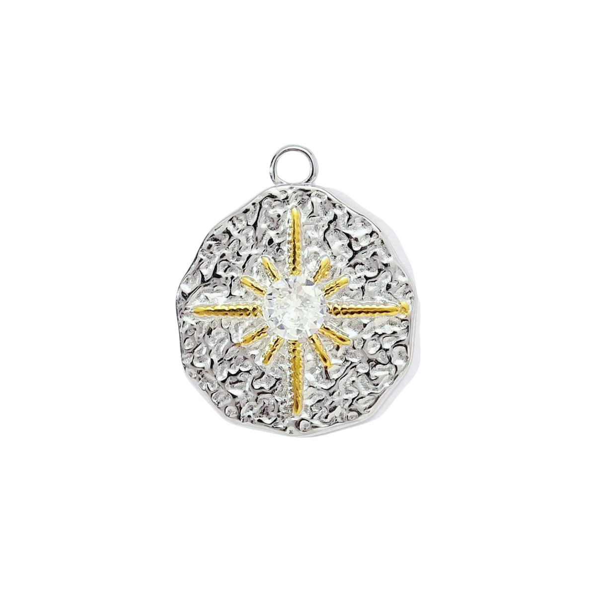 guiding star medallion charm in hammered silver-gold-accent