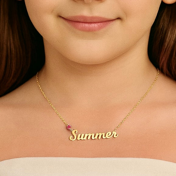 Custom birthstone name necklace with Summer