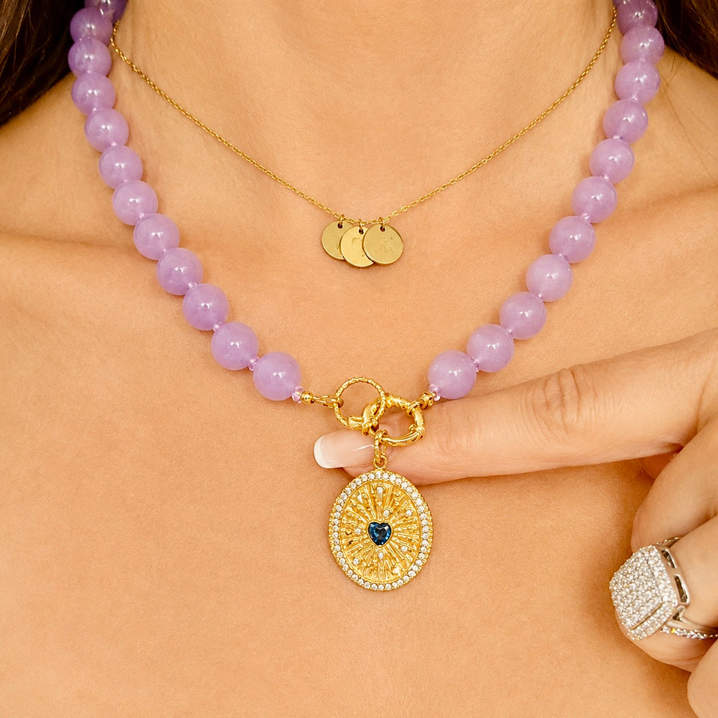 Radiant Heart Lavender Jade Beaded Necklace– Interchangeable Charms – 10 mm