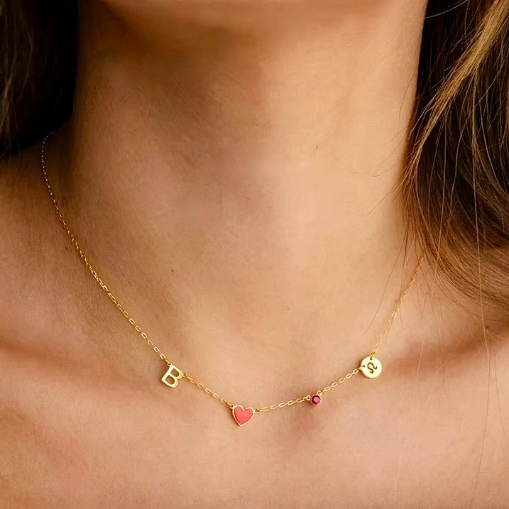 Custom Initial • Red Heart • Birthstone • Constellation Necklace