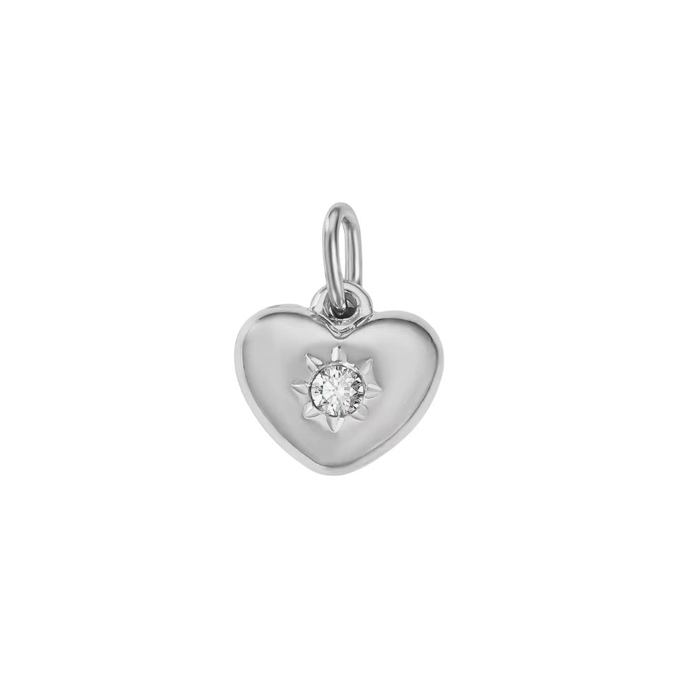 Silver Heart Birthstone Charm with Center CZ Stone