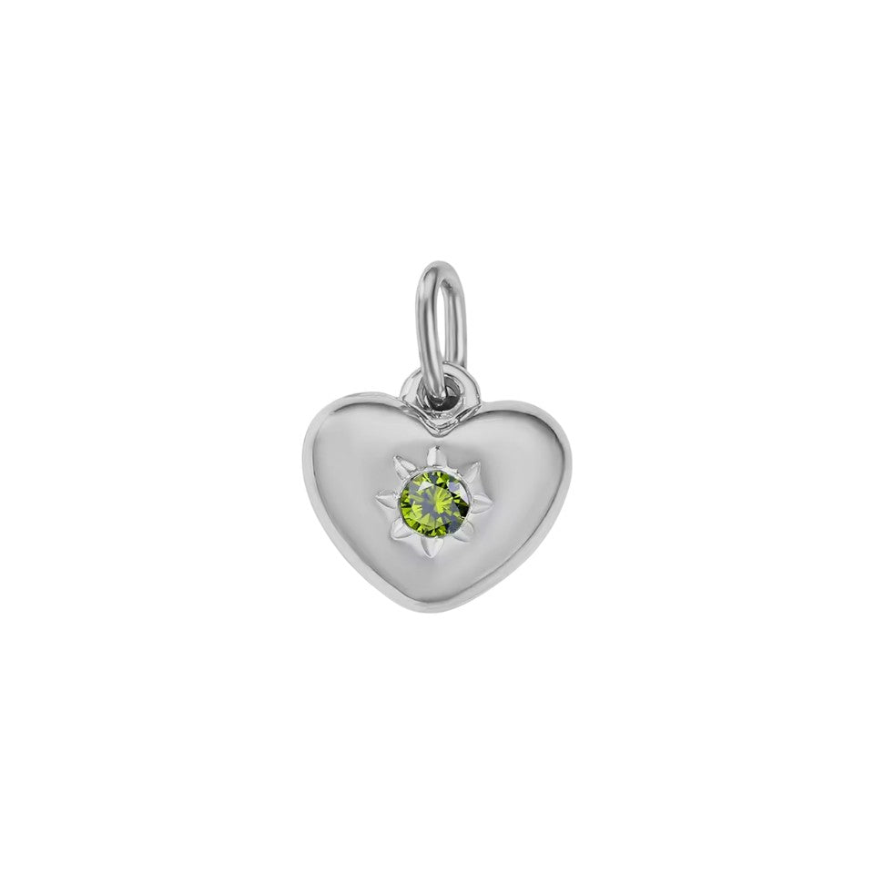 Silver Heart Birthstone Charm with Center CZ Stone