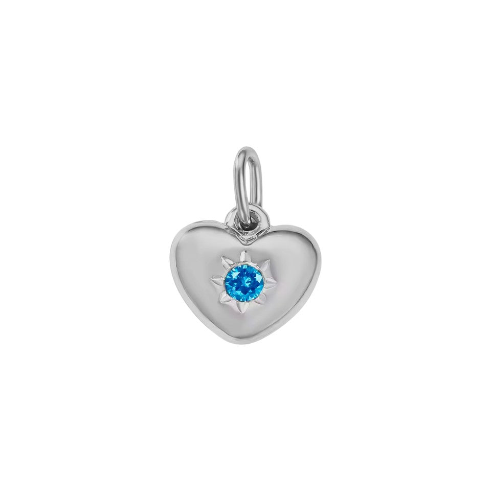 Silver Heart Birthstone Charm with Center CZ Stone