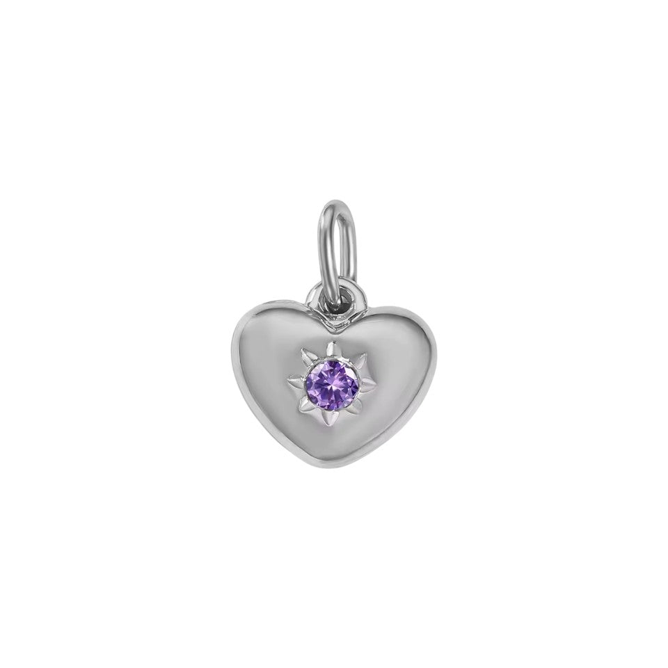 Silver Heart Birthstone Charm with Center CZ Stone