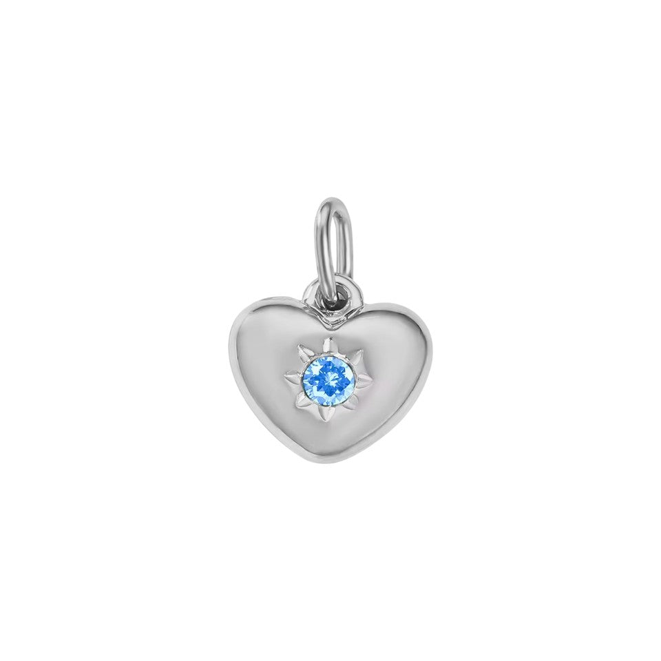 Silver Heart Birthstone Charm with Center CZ Stone