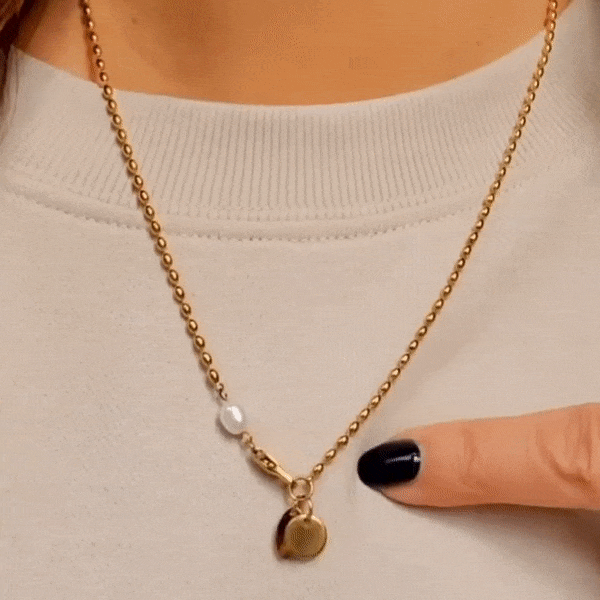 Engravable Initial Disc Necklace with Freshwater Pearl Charm