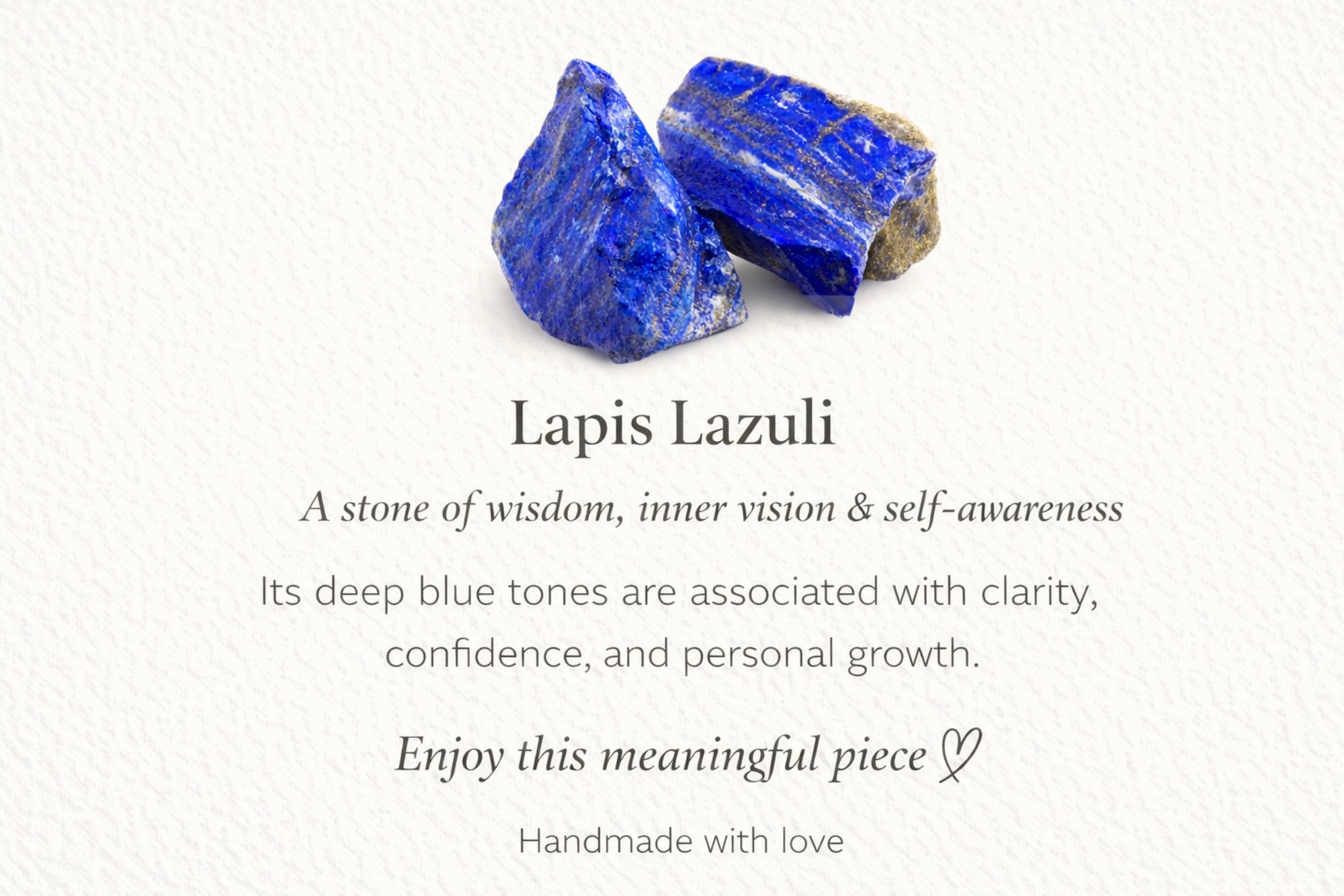 Two pieces of lapis lazuli on a white background with descriptive text.