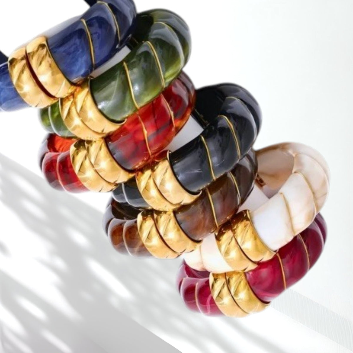 Sculpted Resin Open Cuff Bracelet – Gold Accent