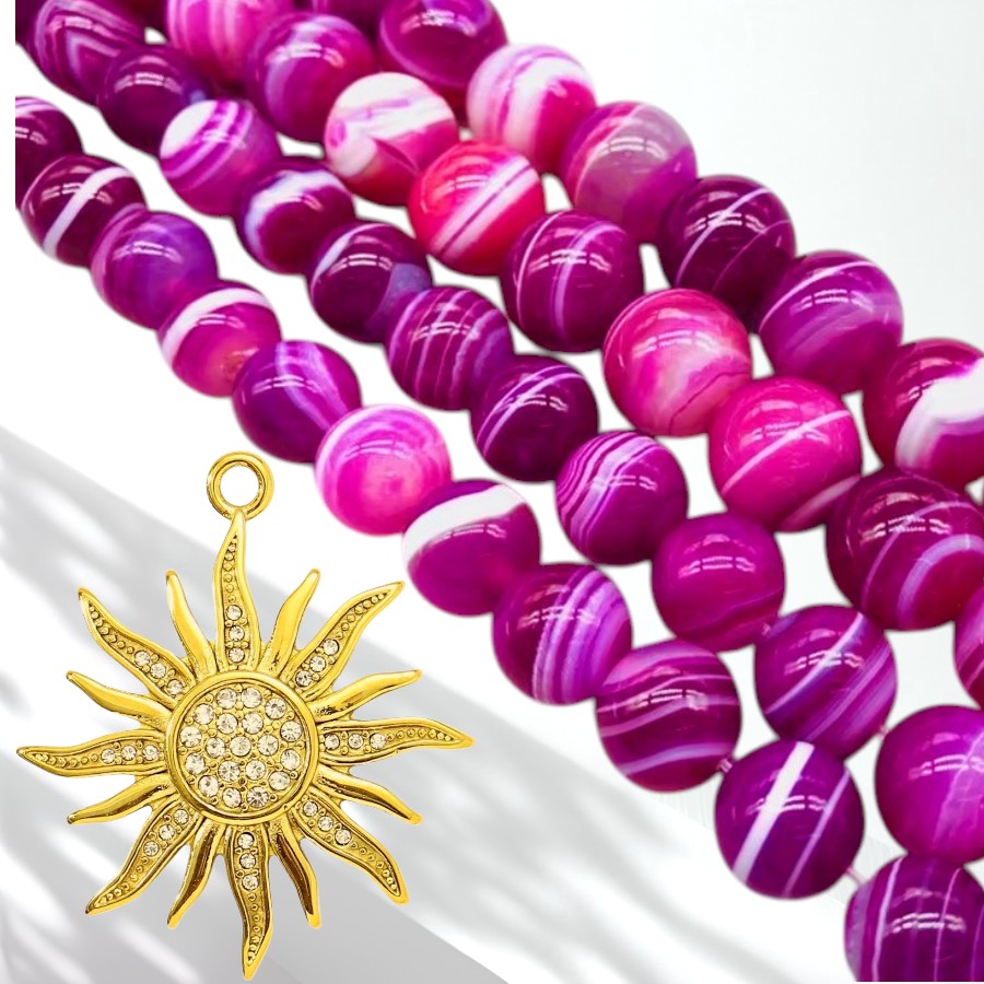 Striped Agate Beaded Necklace – Interchangeable Charms – 10 mm