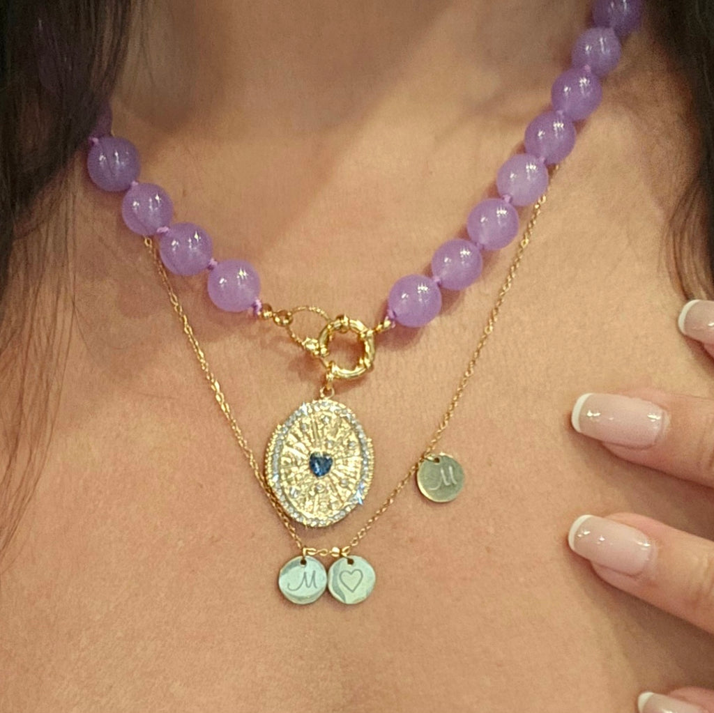 Radiant Heart Lilac Jade Beaded Necklace– Interchangeable Charms – 10 mm