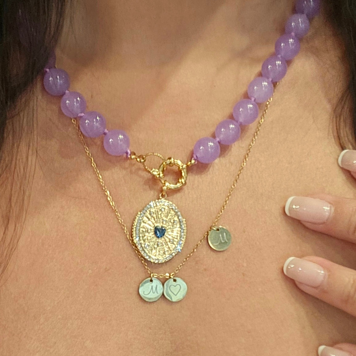Radiant Heart Lilac Jade Beaded Necklace– Interchangeable Charms – 10 mm