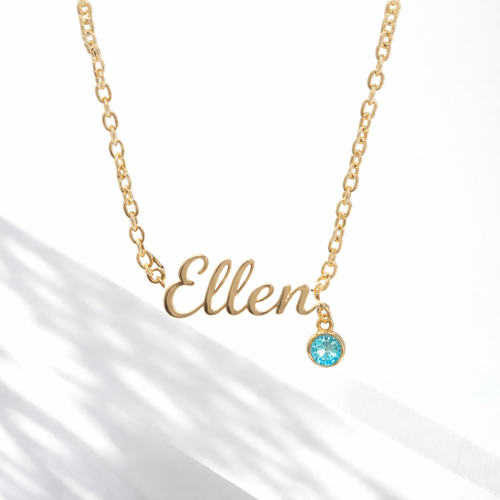 Custom Name Necklace with Birthstone Drop Accent