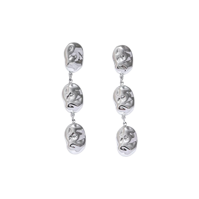 Pair of silver earrings on a white background