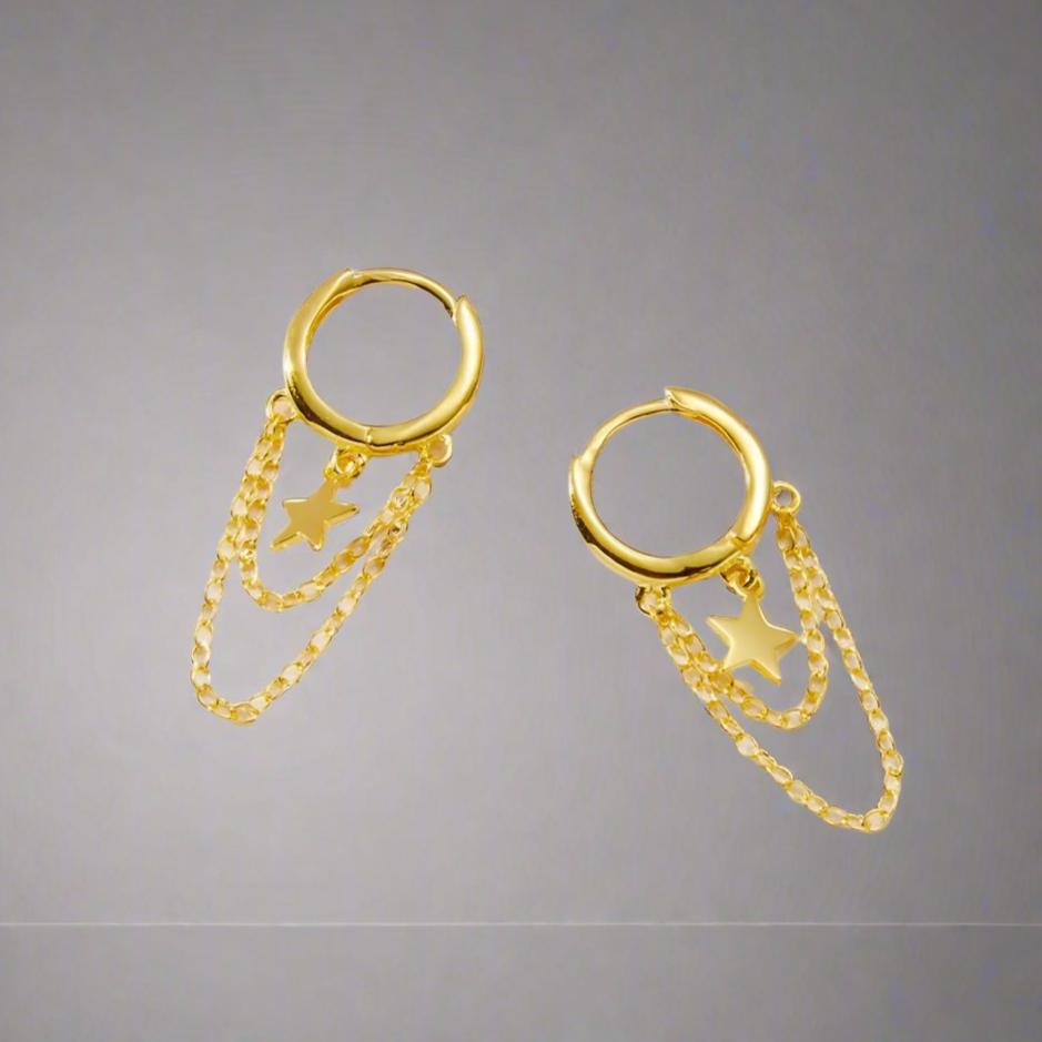 Chain Dangling Hoop Earrings - Sterling Silver