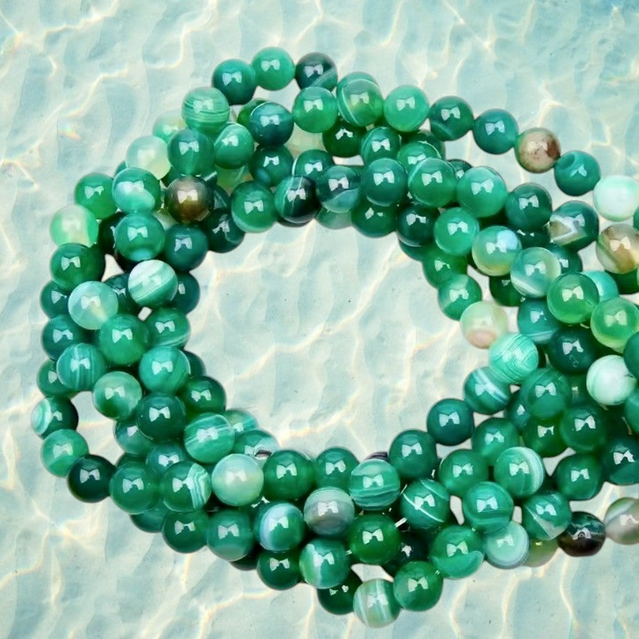 Striped Agate Beaded Necklace – Interchangeable Charms – 10 mm